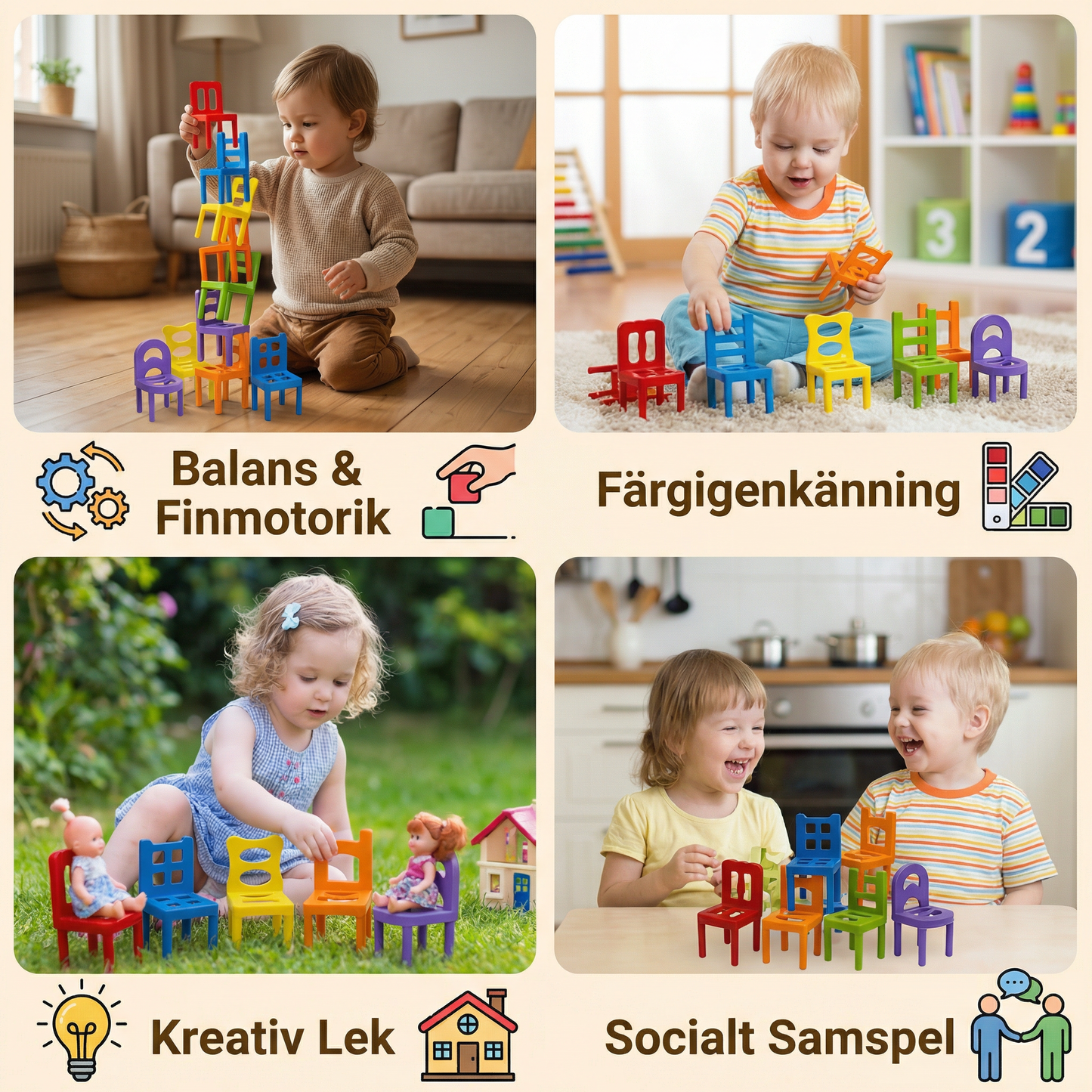 Montessori Stapelspel med Stolar