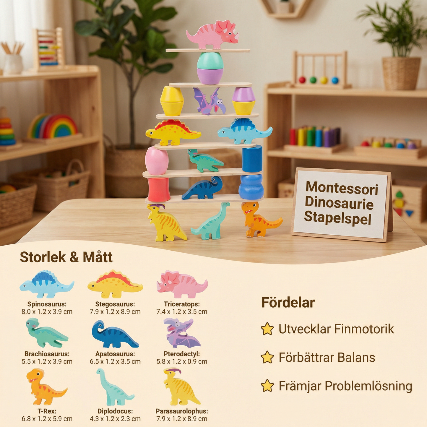Montessori Dinosaurie Stapelspel