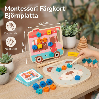 Montessori Färg- och Formkort med Björnplatta för Små Pysslare