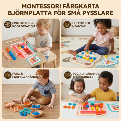 Montessori Färg- och Formkort med Björnplatta för Små Pysslare