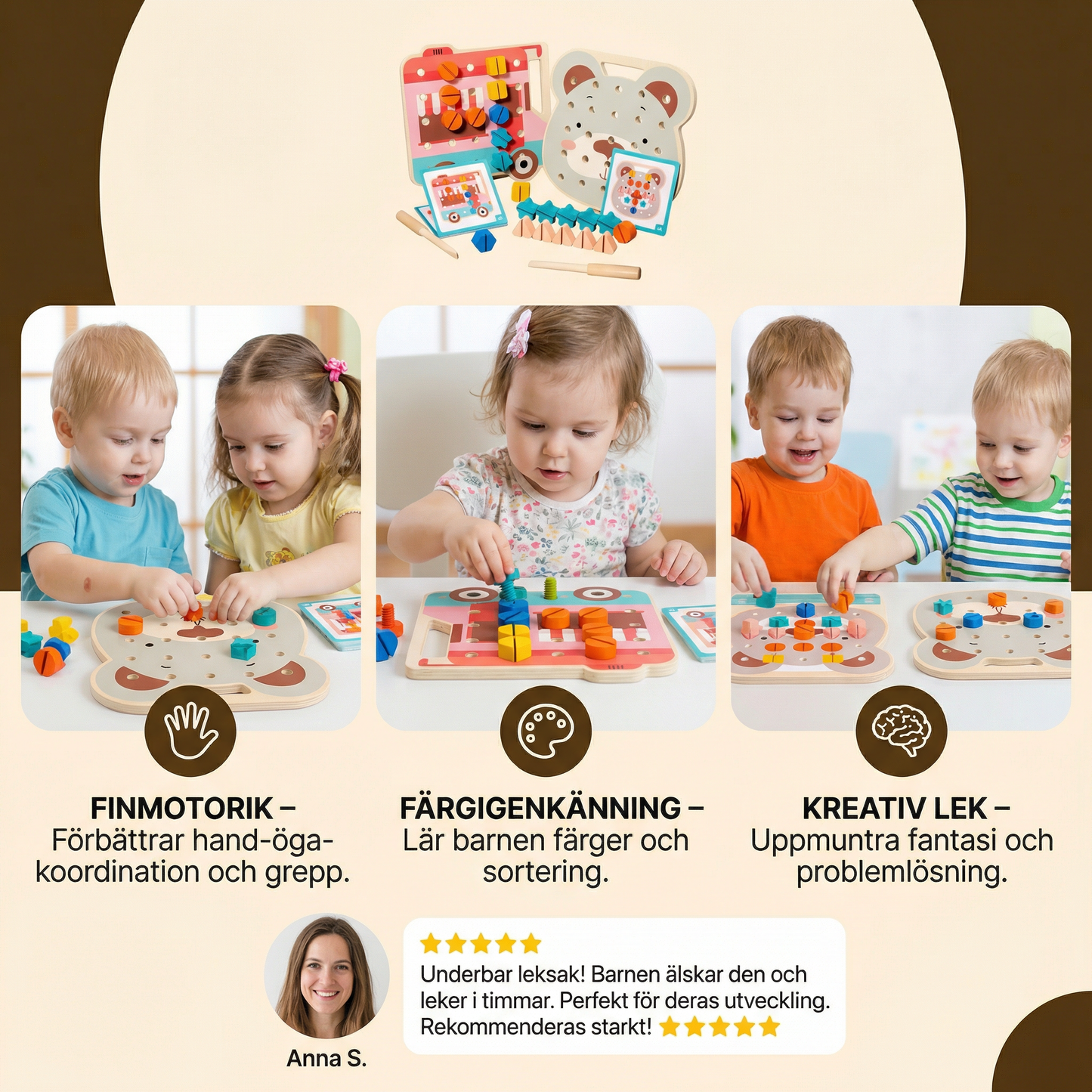 Montessori Färg- och Formkort med Björnplatta för Små Pysslare