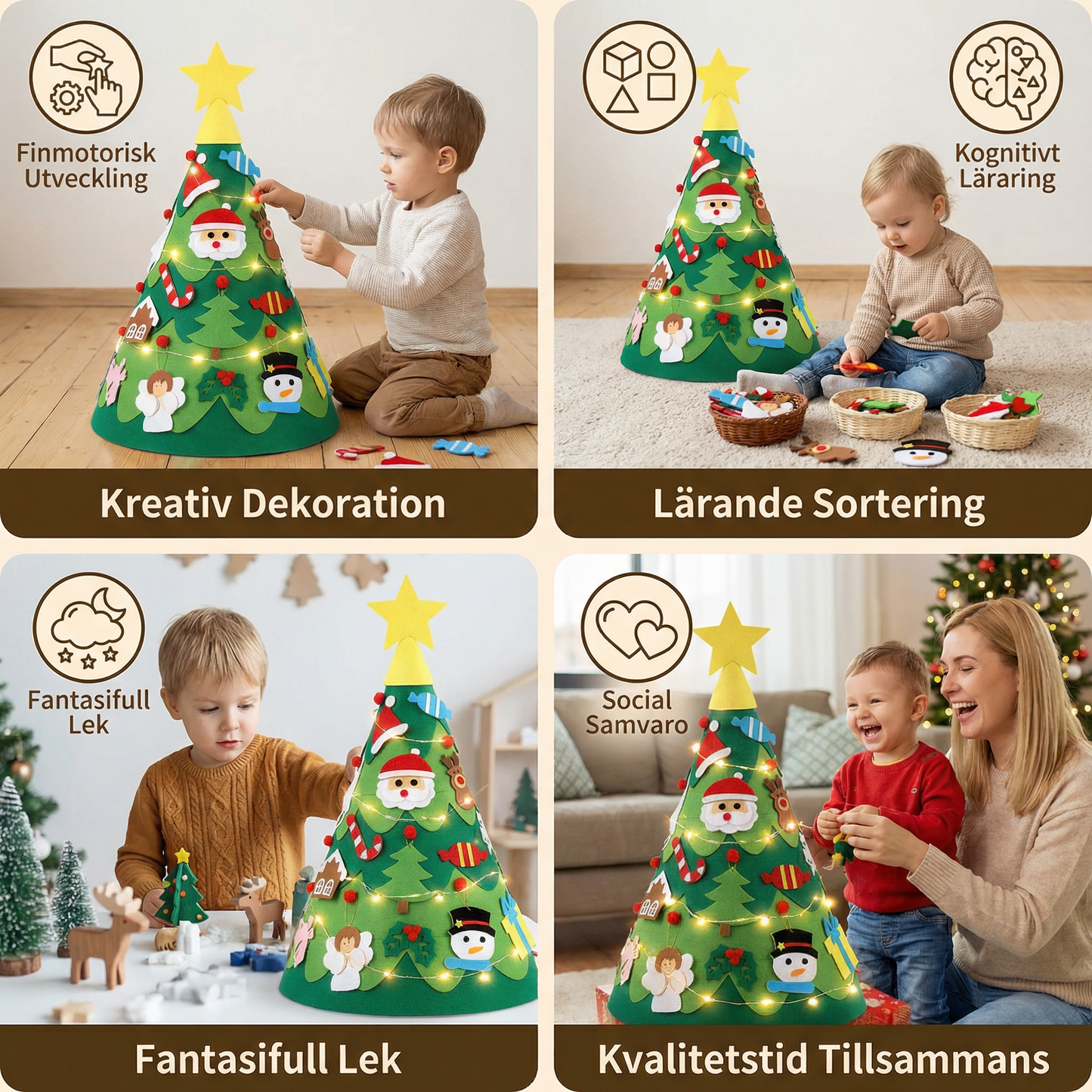 Montessori 3D Filtjulgran Med Magiska Ljusslingor