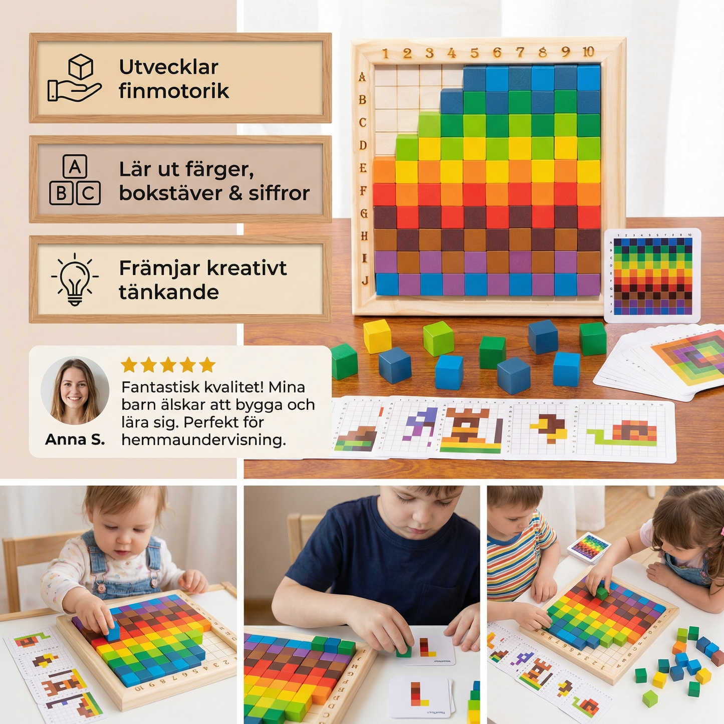 Montessori Färg-, Bokstavs- Och Sifferlek I Trä