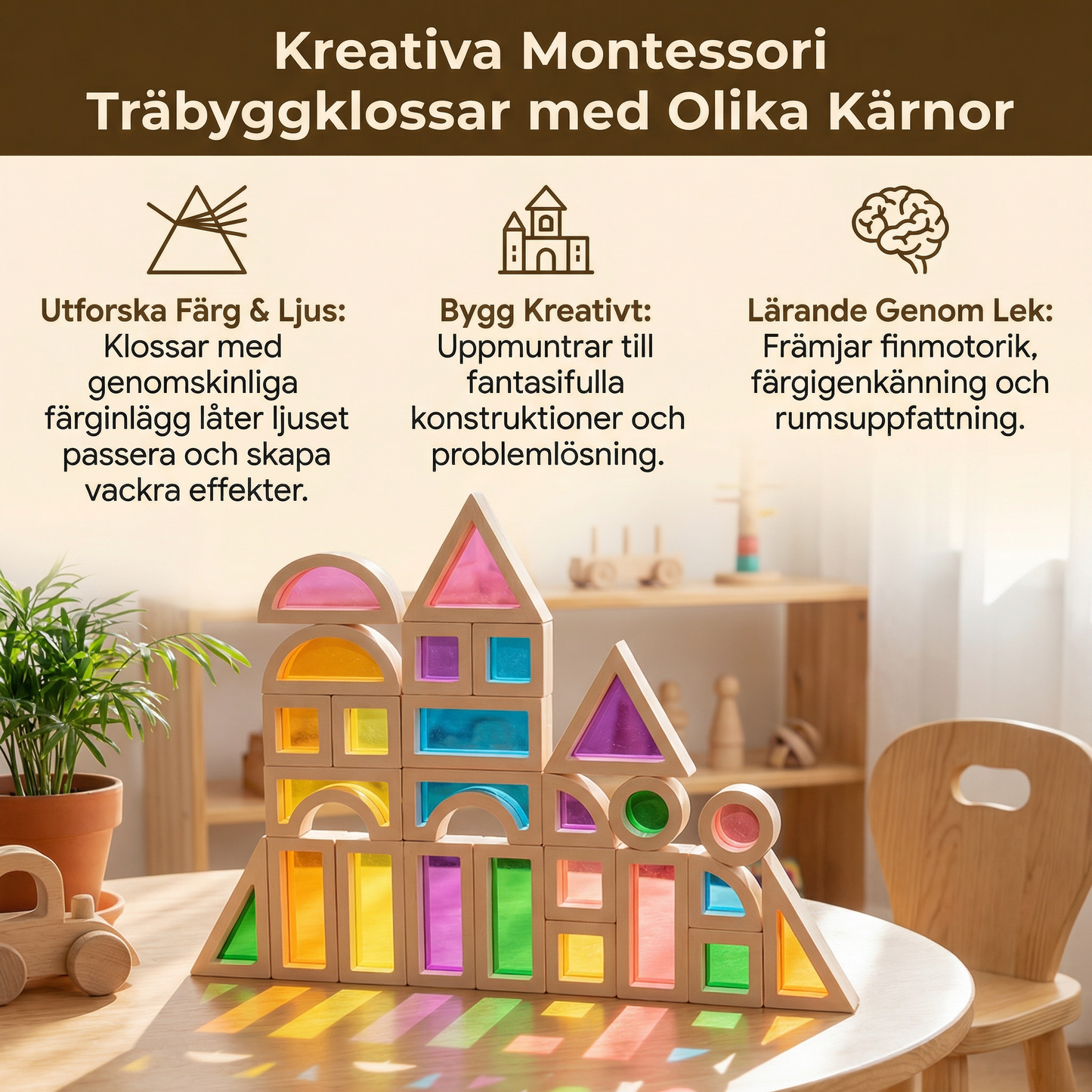 Kreativa Montessori Träbyggklossar Med Olika Kärnor