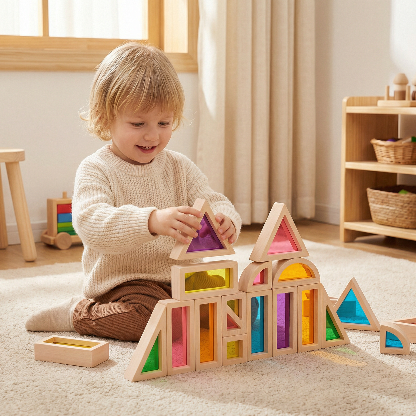 Kreativa Montessori Träbyggklossar Med Olika Kärnor